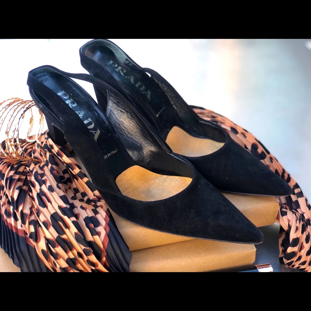 PRADA Black Suede “Camoscio Nero” Slingback Pumps